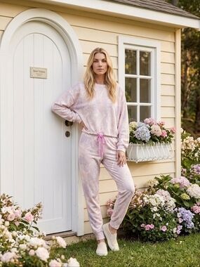 THE UPSIDE Pink/Purple Marble Swirl Organic 100% Cotton Track Pants Size S